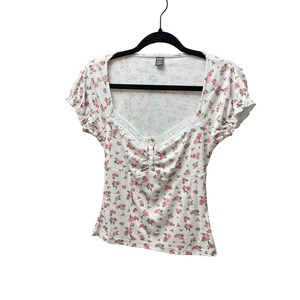 NWOT-S-Romwe Floral Lace Trim Top